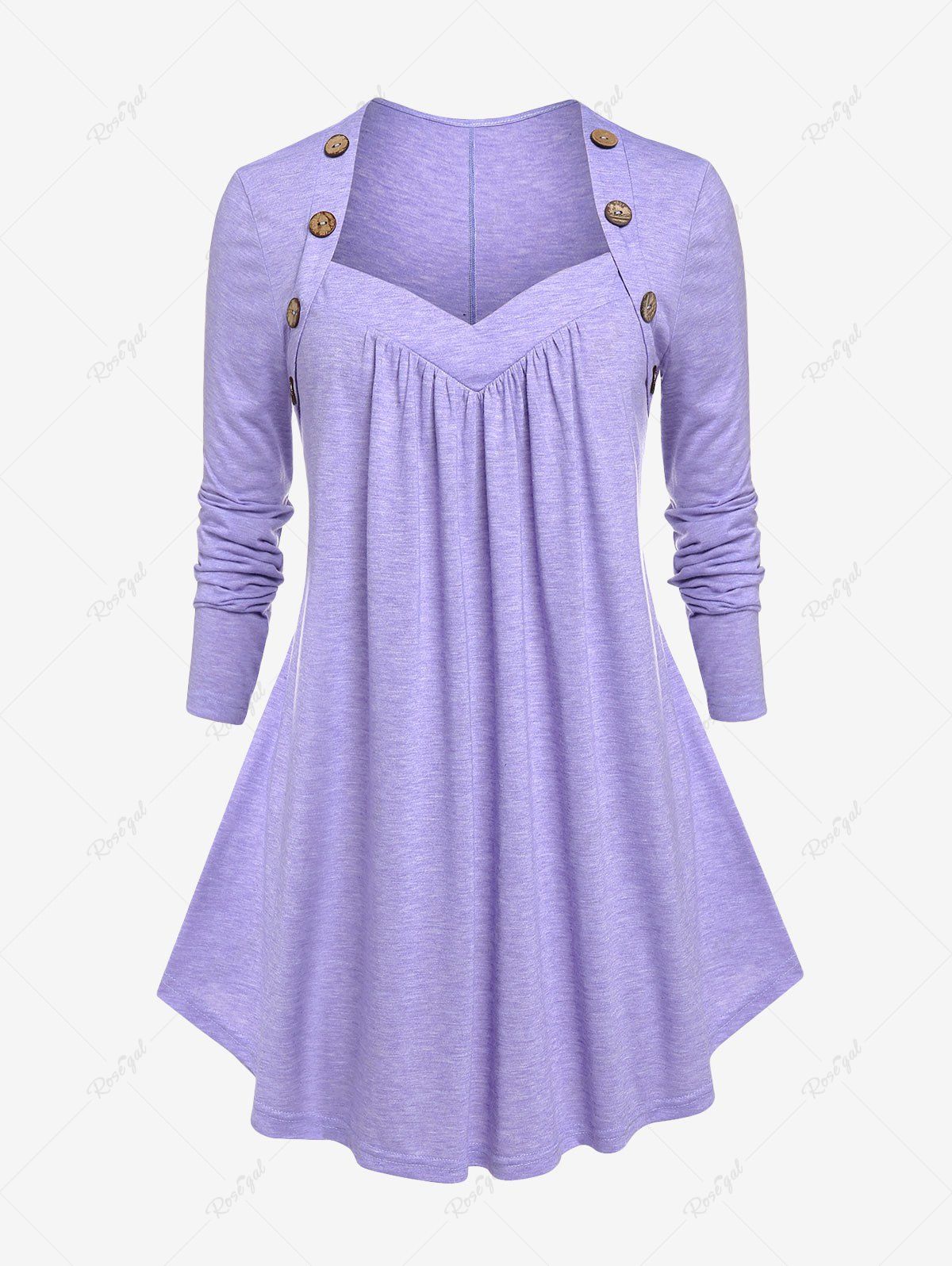 Affordable Plus Size Sweetheart Neck Pleat Tee  