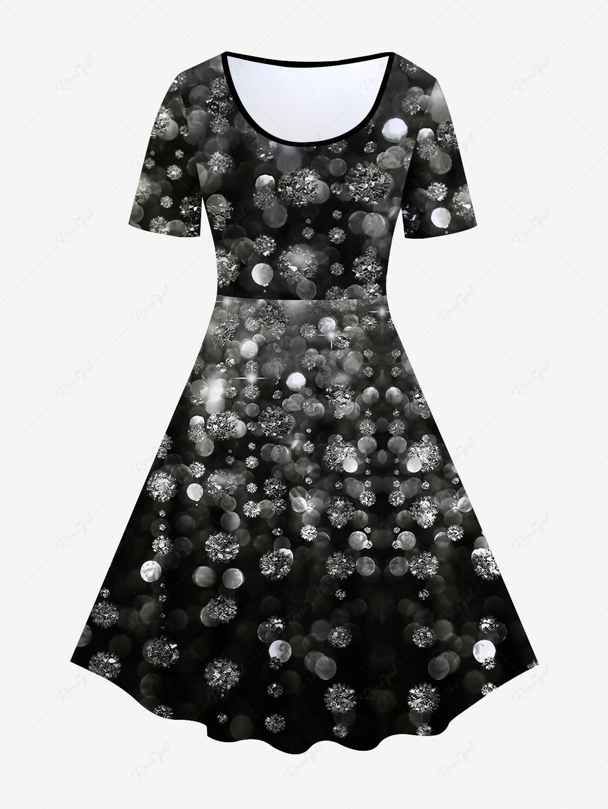 Online Plus Size Monochrome Printed Fit and Flare Dress  