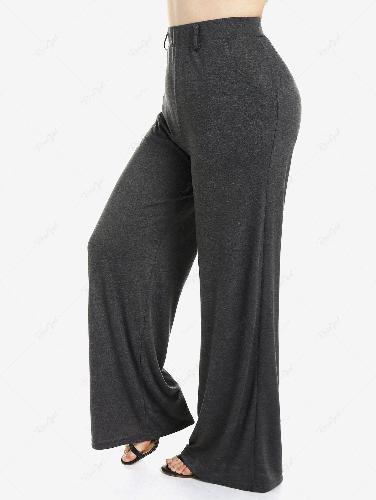 Discount Plus Size Wide Leg Pull On Pants with Pockets  