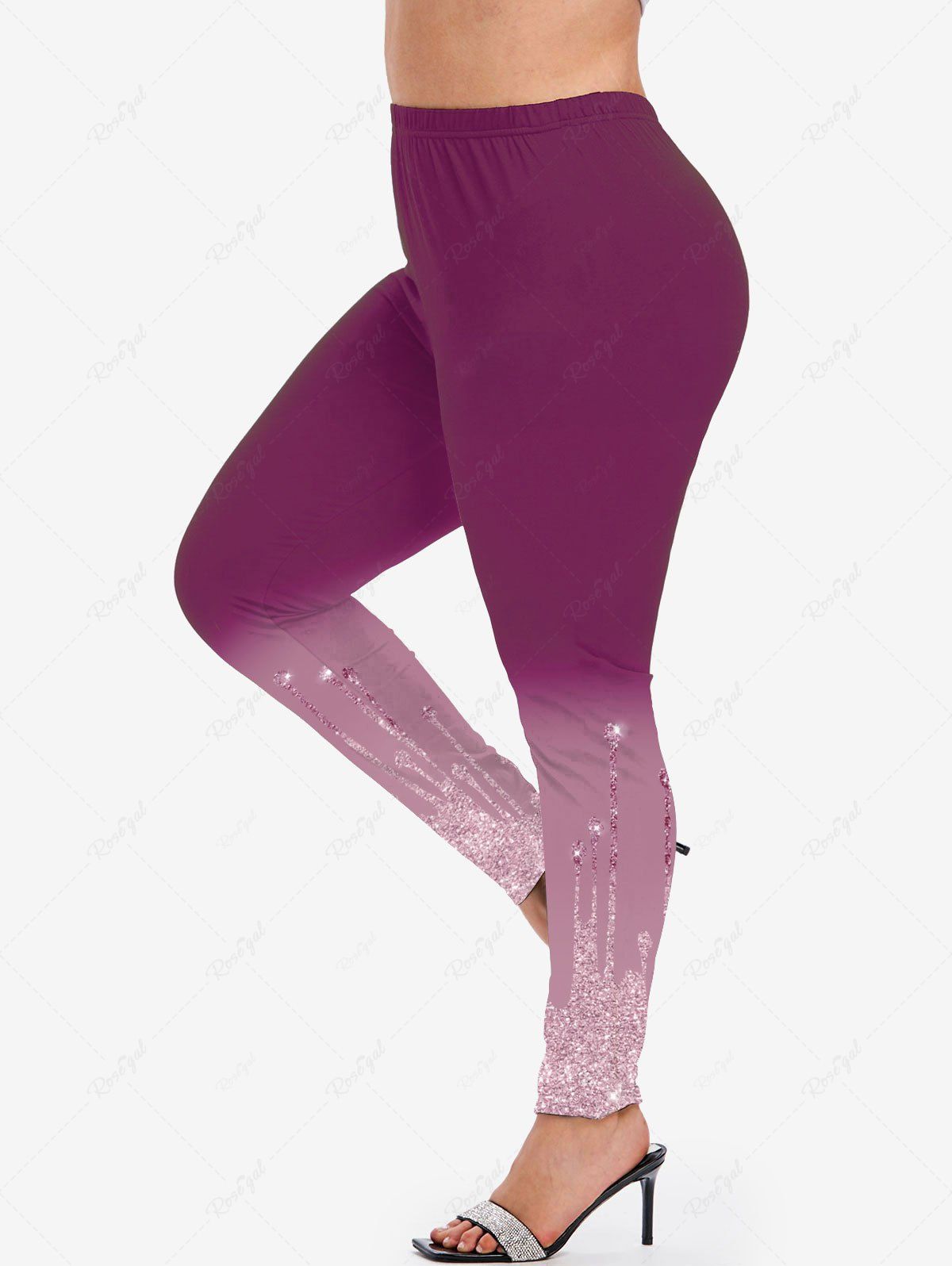 Online Plus Size 3D Sparkles Lighting Printed Ombre Skinny Leggings  