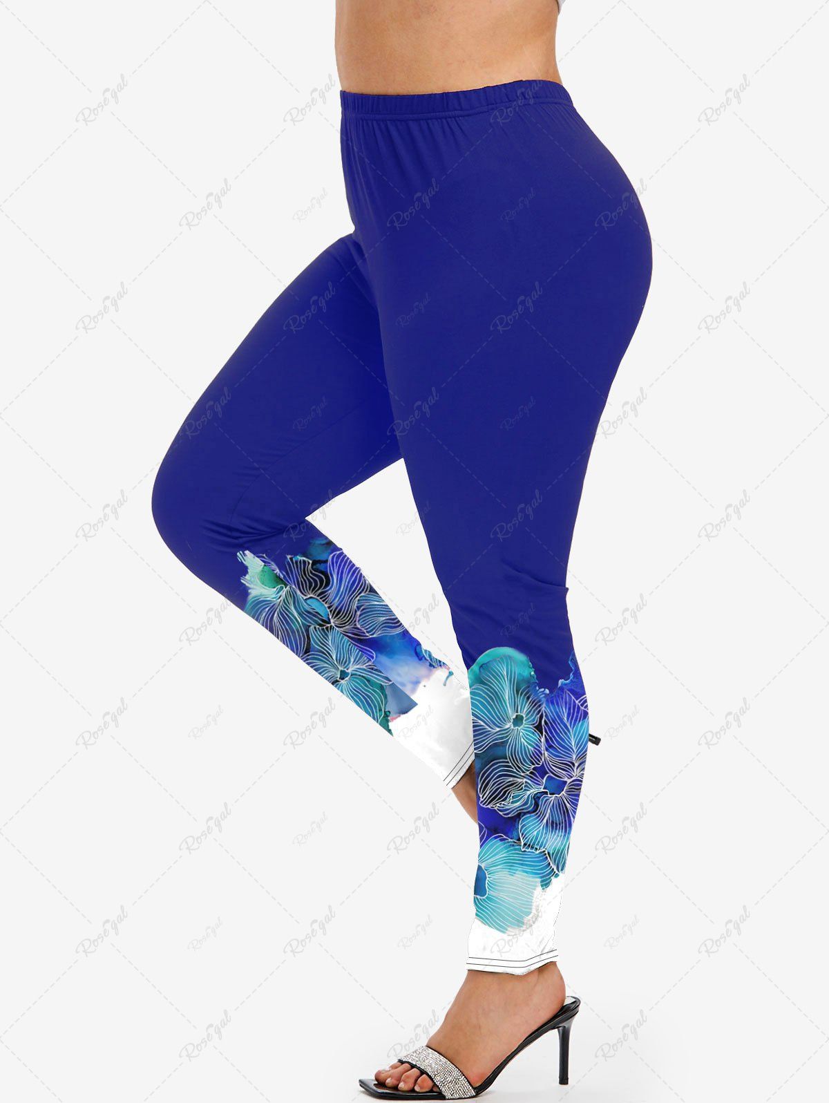 Legging Moulant Ombré à Imprimé Fleur de Grande Taille Bleu profond S | US 8