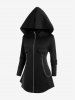 Gothic Zipper Fly Chains Flap Pocket Solid Hooded Coat and Pull On Pants Outfit -  