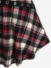 Plus Size V Neck Plaid Grommets T-shirt -  