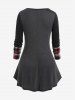 Plus Size V Neck Plaid Grommets T-shirt -  