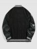 Blouson de Baseball Brodée Citron avec Joint en Cuir PU - Noir S