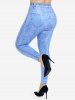 Plus Size 3D Jeans Floral Printed Skinny Leggings -  