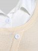 Plus Size Shirt Collar Two Tone Long Sleeves 2 in 1 Sweater -  