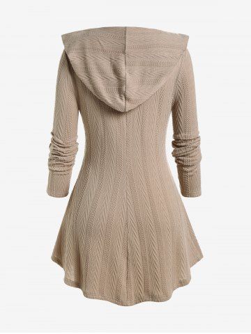 Plus Size Hooded Buckled Cable Knit Cardigan