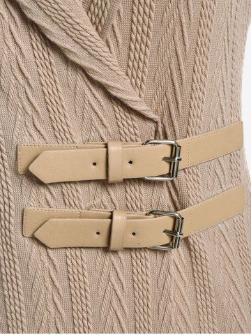 Plus Size Hooded Buckled Cable Knit Cardigan