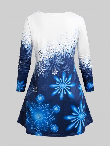 Plus Size Skew Neck Snowflake Print Christmas T-shirt