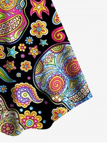 Plus Size Tribal Paisley Skull Print A Line Dress