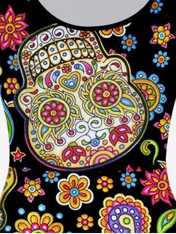 Plus Size Tribal Paisley Skull Print A Line Dress