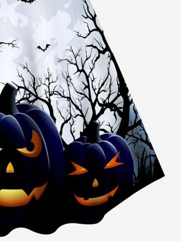 Halloween 3D Pumpkins Bats Spider Printed Vintage A Line Dress