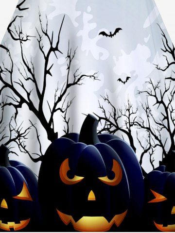 Halloween 3D Pumpkins Bats Spider Printed Vintage A Line Dress