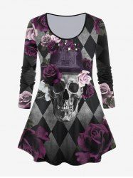 T-shirt Gothique à Imprimé Rose Crâne - Noir 4x | US 26-28