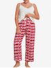 Plus Size Lace Panel Lips Printed Pants Pajamas Set -  