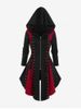 Hooded Lace Up Grommets Colorblock Gothic Coat -  