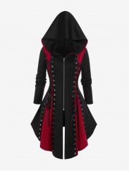 Manteau à Capuche Gothique en Blocs de Couleurs à Lacets avec Œillet - Noir M | US 10