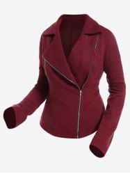 Veste avec Fermeture Éclair Oblique Style Déchiré Grande-Taille - Rouge foncé 4x | US 26-28