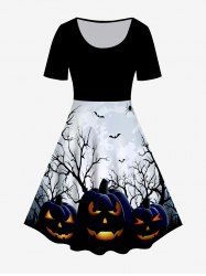 Halloween 3D Pumpkins Bats Spider Printed Vintage A Line Dress -  