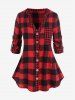Plaid Roll Up Long Sleeves Shirt and Plaid Ripped Panel Leggings Plus Size Outfit -  