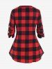 Plaid Roll Up Long Sleeves Shirt and Plaid Ripped Panel Leggings Plus Size Outfit -  