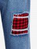 Plus Size Twist Plaid Handkerchief Tunic Tee and Distressed Straight Jeans Outfit -  