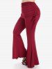 Cowl Neck Contrast Lace Ruched Tee and Cinched Foldover Bell Bottom Pants Plus Size Outfit -  