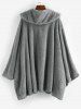 Plus Size Batwing Sleeve Pockets Asymmetric Fleece Poncho -  