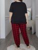 Plus Size Drop Shoulder Solid Tee and Plaid Pants Pajamas Set -  