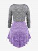 T-shirt Asymétrique Chiné Grande Taille Faux Deux Pièces à Volants - Violet clair M | US 10