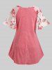 Plus Size Lace Up Flower Flare Sleeve T Shirt -  