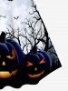 Robe D'Halloween Ligne A Vintage à Imprimé 3D Citrouille Chauve-souris et Araignée - Noir 