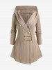 Plus Size Hooded Buckled Cable Knit Cardigan -  