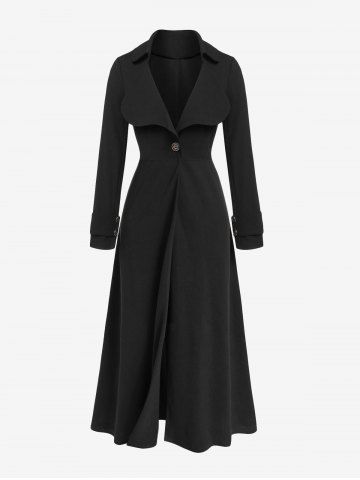 Plus Size Mock Button Turn Down Collar Maxi Coat - BLACK - 1X | US 14-16