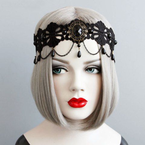 Accessoires de Cheveux Bandeau Gothique en Dentelle avec Strass - BLACK