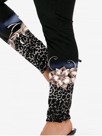Plus Size Leopard Flower Printed Skinny Leggings
