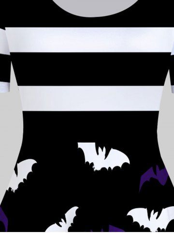 Halloween Pumpkins Bats Printed Stripes Vintage A Line Dress