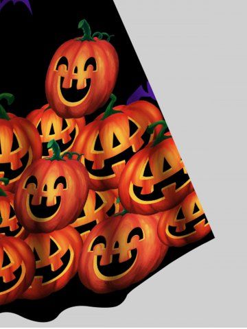 Halloween Pumpkins Bats Printed Stripes Vintage A Line Dress