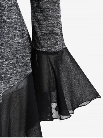 Plus Size  Bell Sleeve Space Dye Mesh Panel 2 in 1 Top