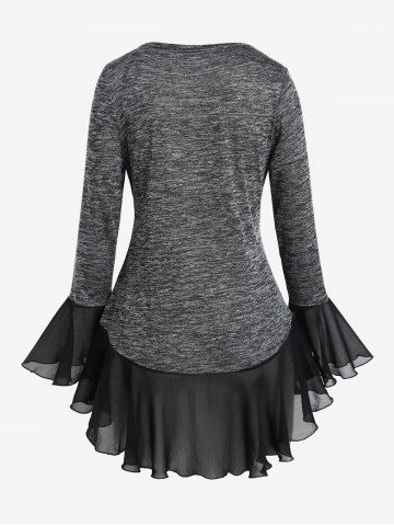 Plus Size  Bell Sleeve Space Dye Mesh Panel 2 in 1 Top