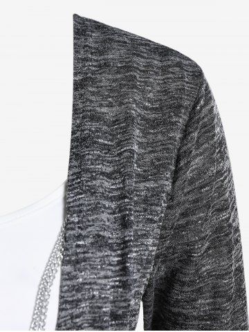 Plus Size  Bell Sleeve Space Dye Mesh Panel 2 in 1 Top