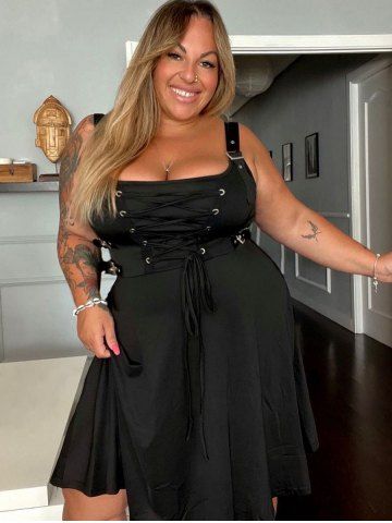 Plus Size Lace Up Buckles A Line Sleeveless Gothic Dress