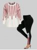Drop Shoulder Stripes Sweater and Colorblock Leggings Plus Size Outfit -  