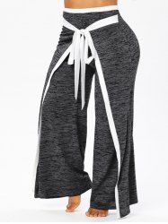 Plus Size Space Dye Print Faux Bowknot Belt Wide Leg Pants -  