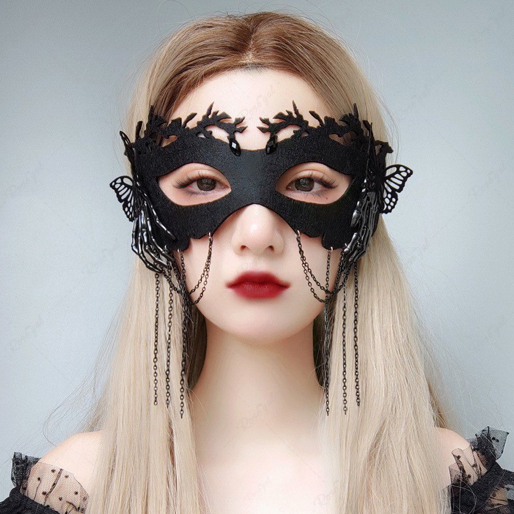 Masque de Soirée D'Halloween Gothique Papillon Squelette à Frange Noir 