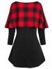 Plaid Keyhole Tie Cape Curved Tunic Top and Ripper Leggings Plus Size Outfit -  