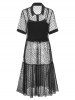 Heart Pattern Sheer Mesh Longline Blouse with Camisole Twinset and Fringed Pants Plus Size Fall Outfit -  