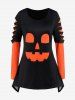 Halloween Colorblock Pumpkin Face Ripped Asymmetric T-shirt and Skinny Leggings Outfit -  
