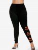Halloween Colorblock Pumpkin Face Ripped Asymmetric T-shirt and Skinny Leggings Outfit -  
